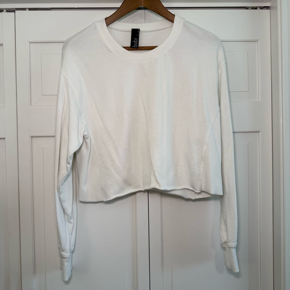 Bobi White Cropped Sweatshirt
